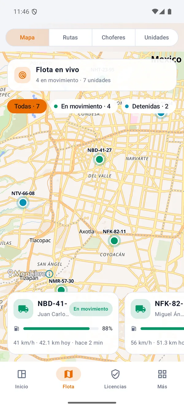 Flota en vivo en Android