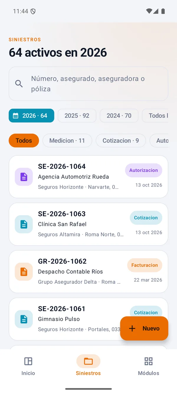 Lista de siniestros en Android